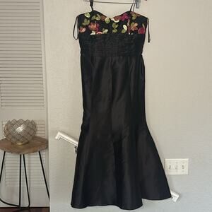 Vintage Chetta B Black Silk Mermaid Dress Goth Flowers Strapless Sherrie Bloom
